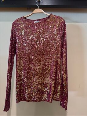 Free People Sequin Crewneck Sweater in Burgundy and Gold